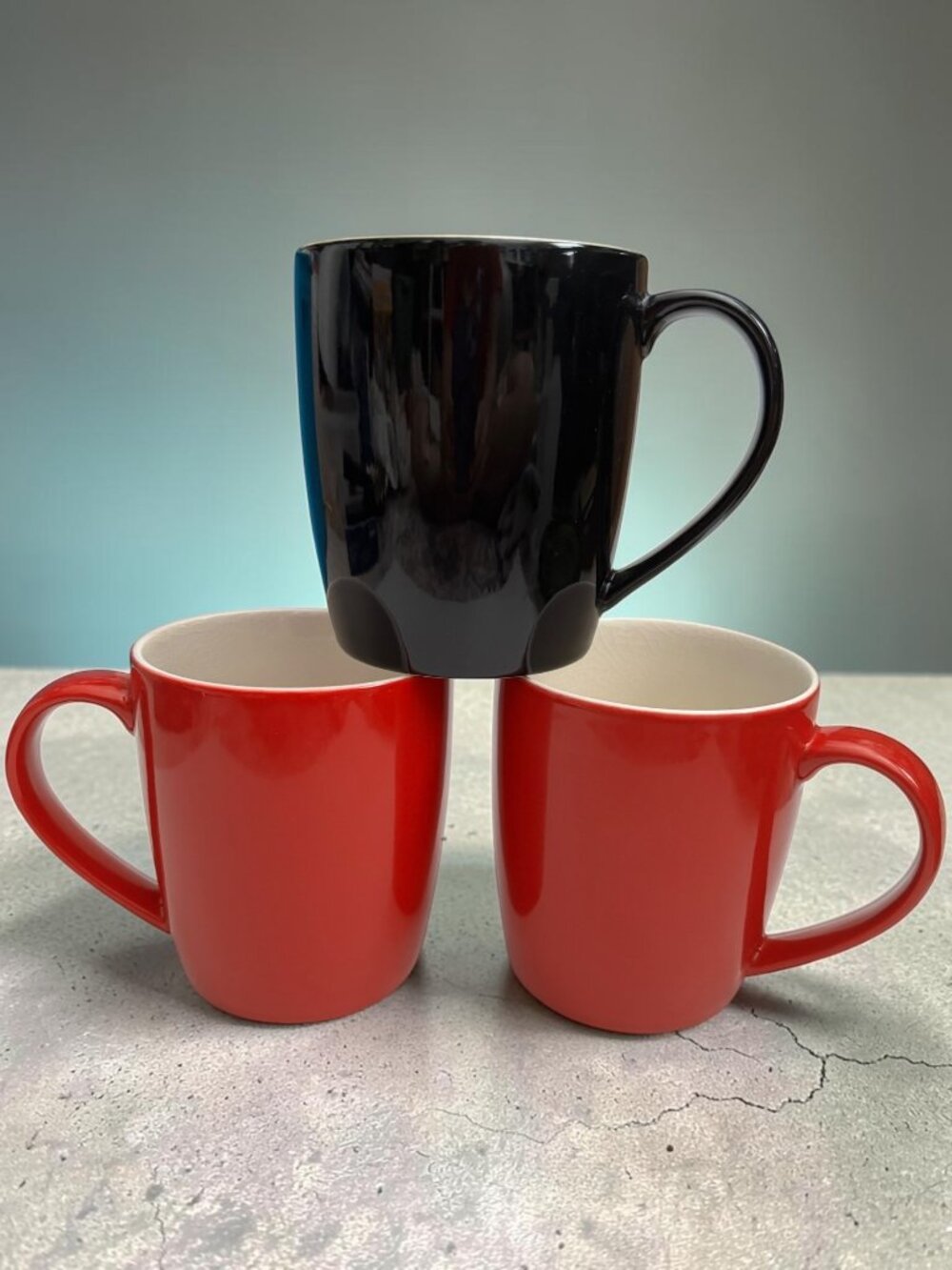 BIA Hand Glazed Ceramic Mugs Set Of 3 Red & Black Microwave Dishwasher Oven Safe